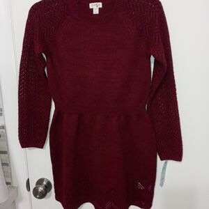 Cat & Jack Girl Responsible Style knit Maroon Sweater Dress with Zig zag weave